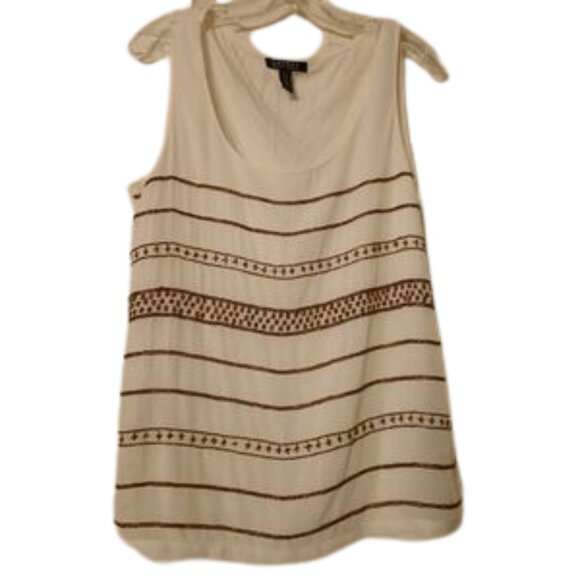 Lauren Ralph Lauren White Chiffon Tank Top with Beaded Accents Size Large - Picture 3 of 7